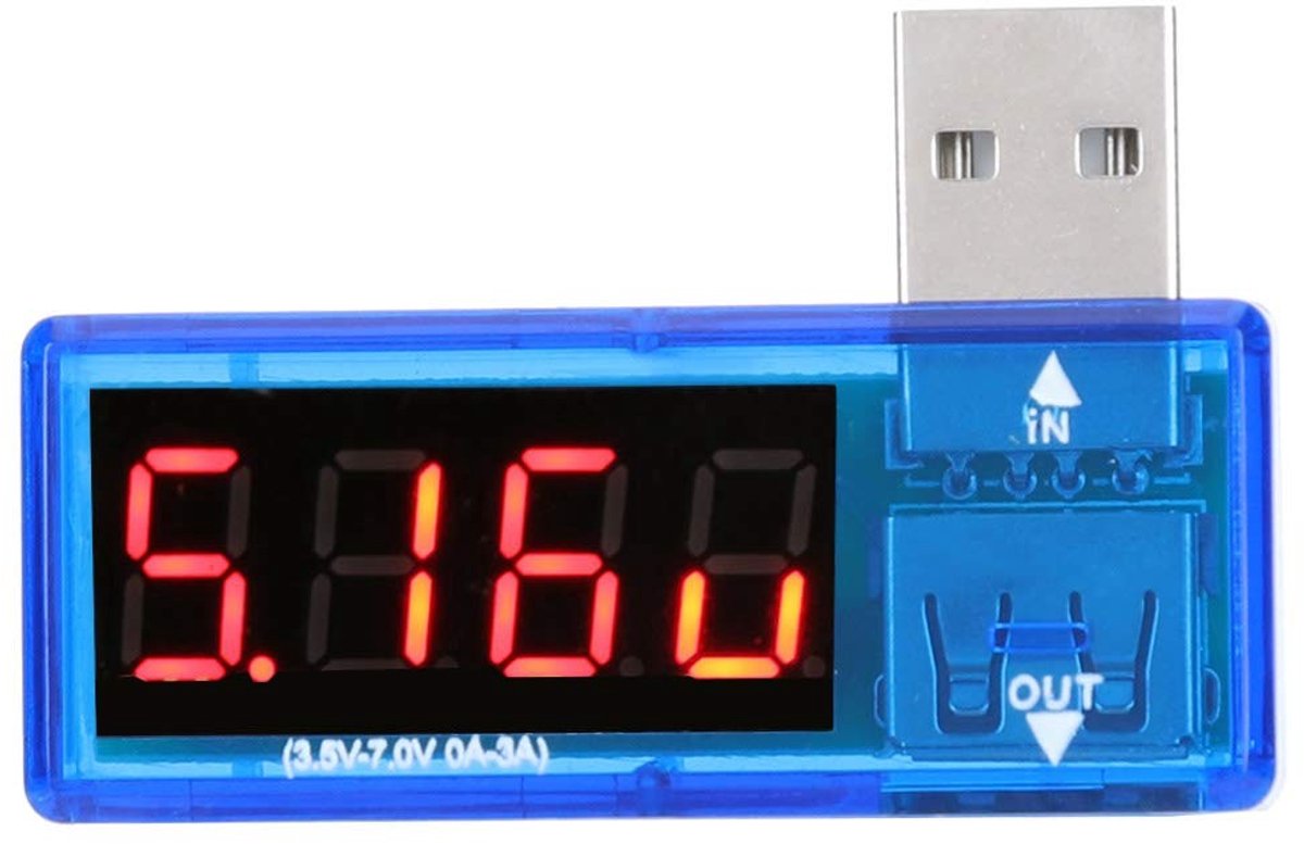 USB Voltage en Stroom Tester - Blauw - Draagbare 2-in-1 Voltmeter en Ammeter - Voor Mobiele Opladers
