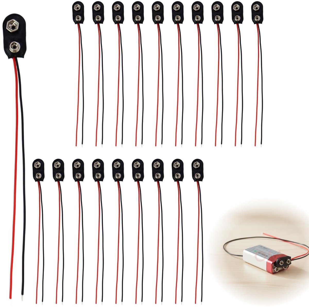 SolidKeus - Set van 20 9V Batterijclips met 150mm Kabel