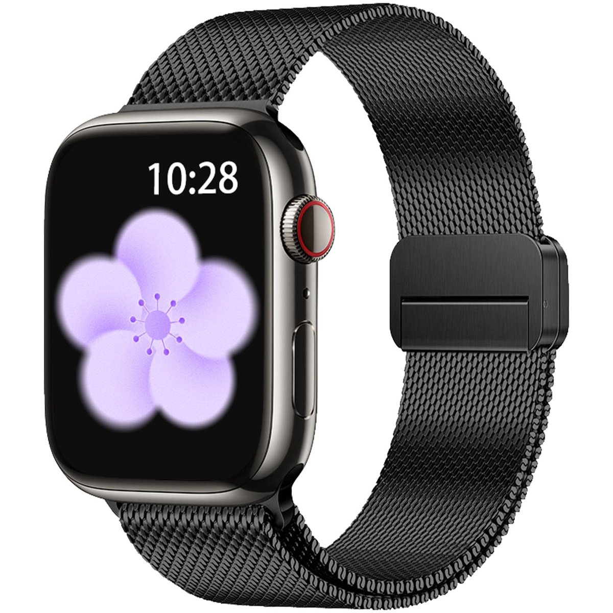 SolidKeus - RVS Mesh Armband voor Apple Watch, Verstelbare Magnetische Sluiting - Zwart
