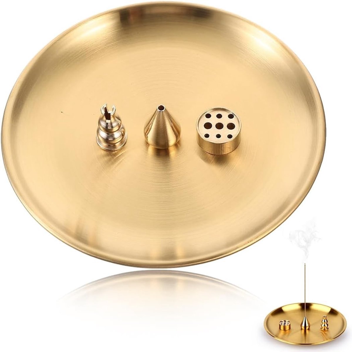 Set van 4-in-1 Messing Wierookhouder voor Wierookstokjes en Wierookkegels met Asopvangbak