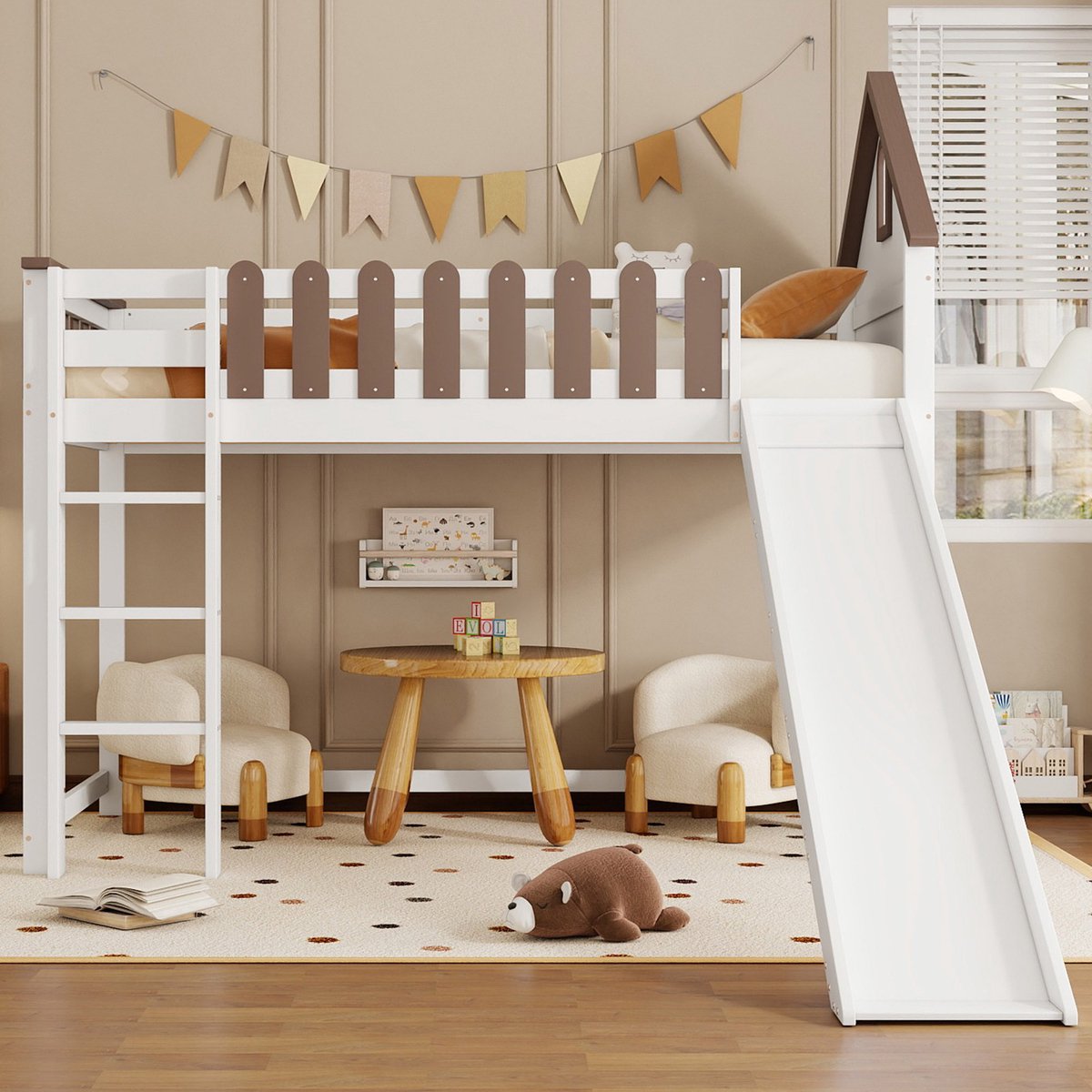 Kinderbed - voor matras 90 x 200 cm - wit - met opbergruimte en lattenbodem - matras niet inbegrepen - voor de slaapkamer