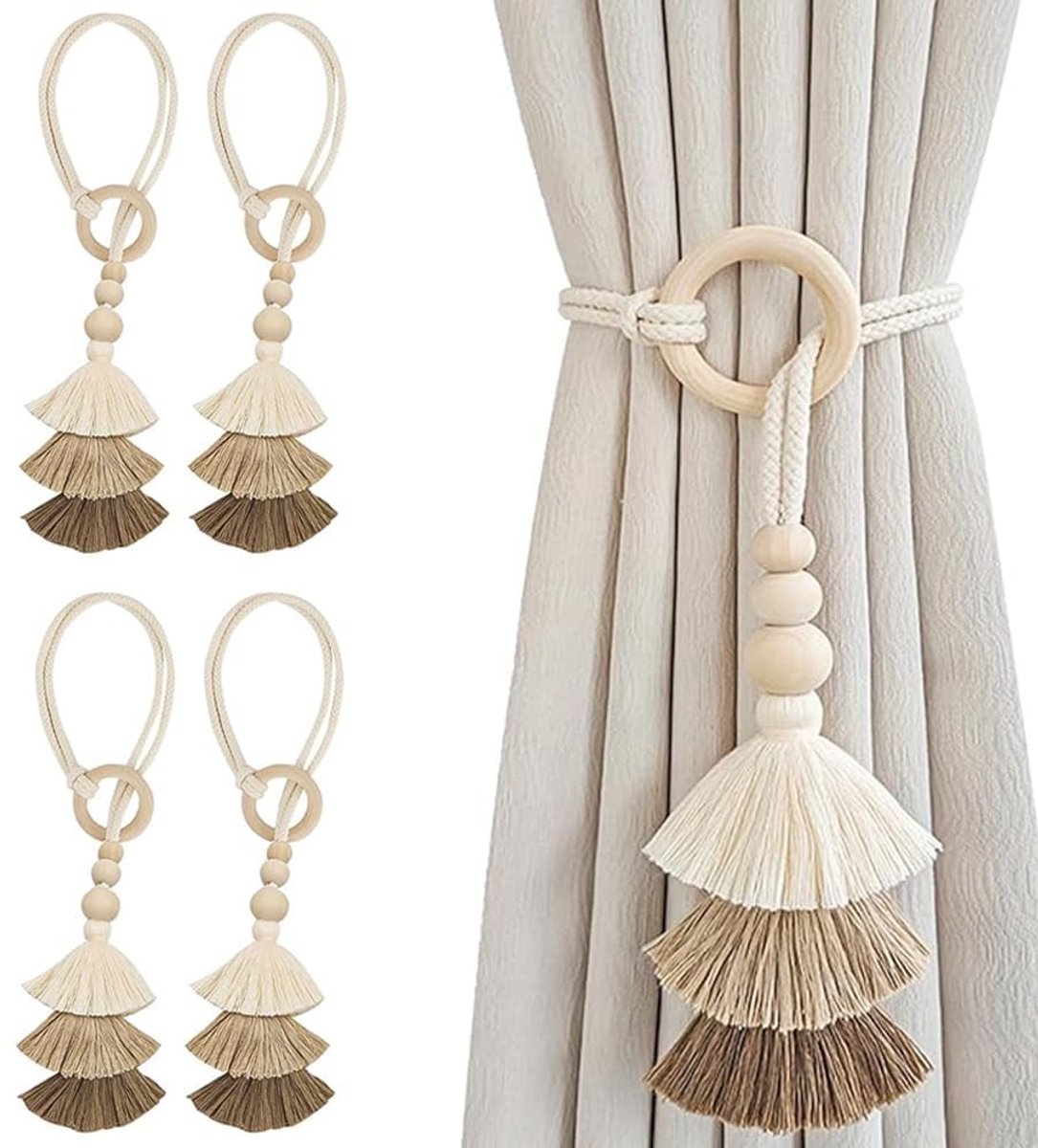SolidKeus - Set van 4 Decoratieve Gordijnhouders met Boho Design
