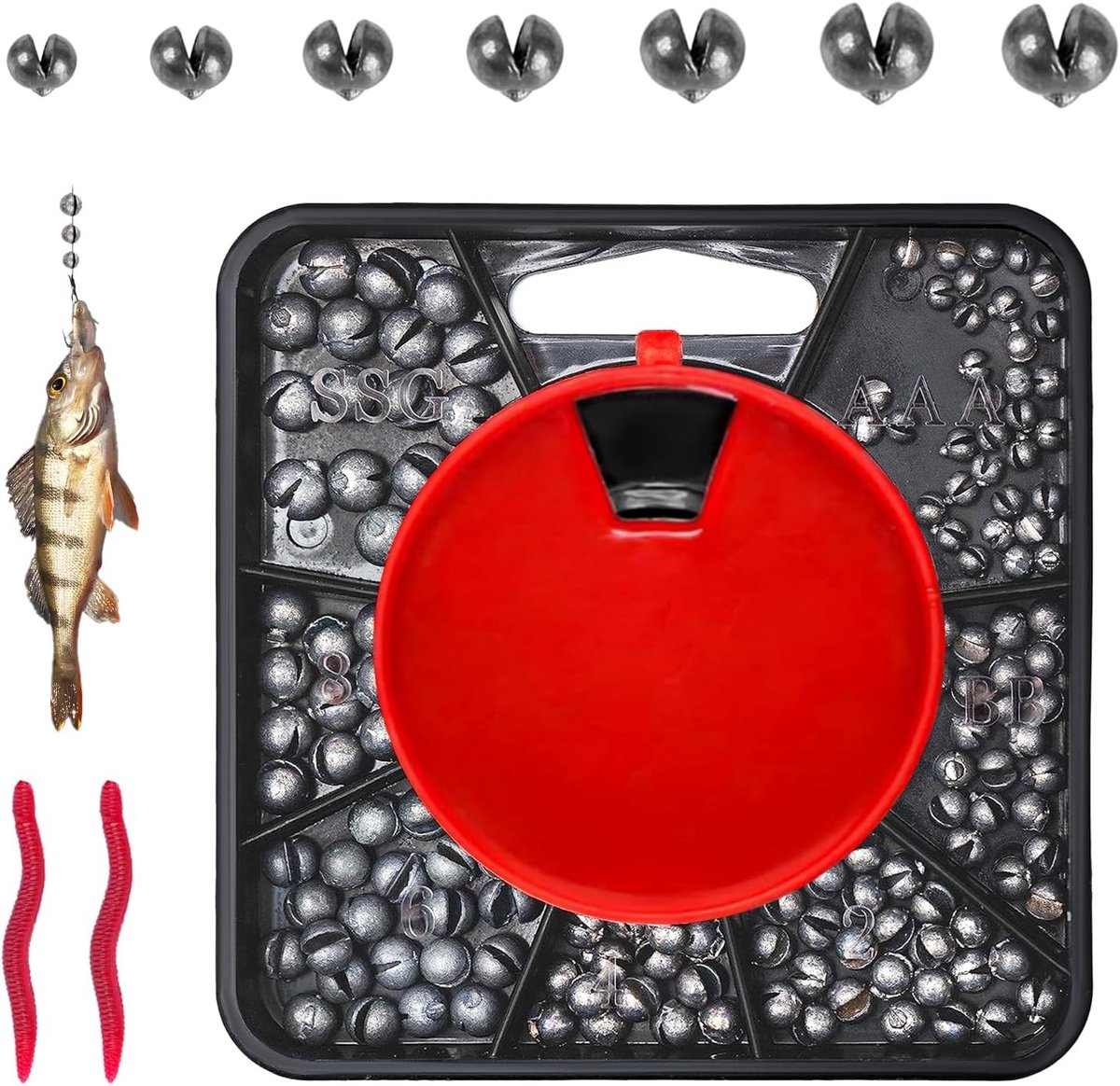 Visgewichten met Opbergdoos, 120g, voor Wormaas, 0.1g tot 1g, Dropshot Visaccessoires, Veelzijdige Set voor Effectief Vissen