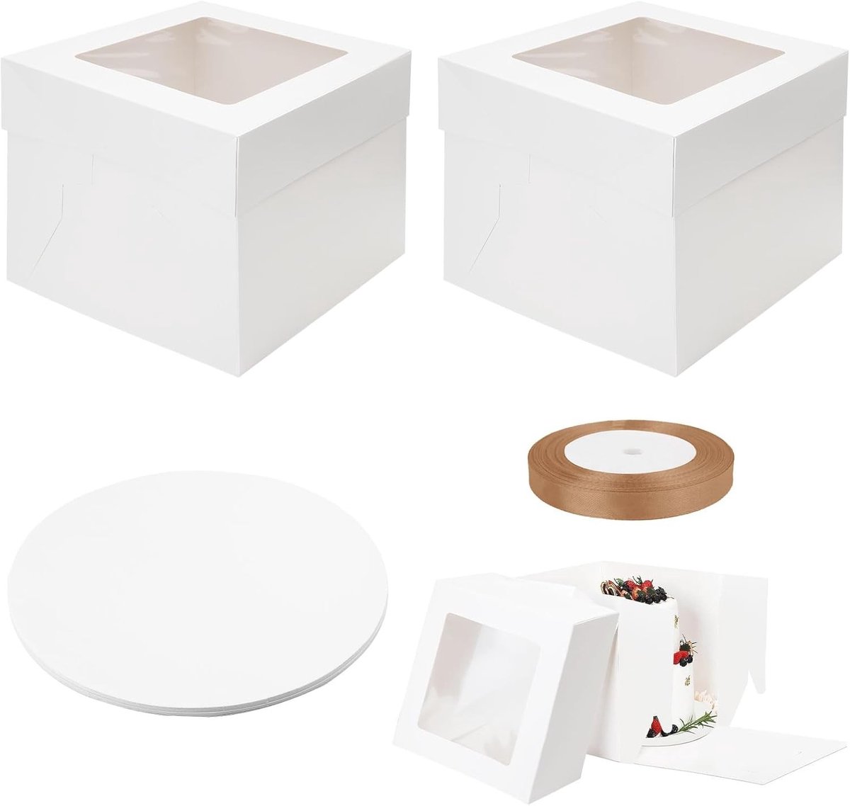 Set van 2 taartdozen voor cakeverpakking 25 x 25 x 20 cm, karton, ideaal voor transport en opslag