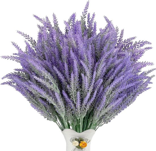 Realistische 12-delige set kunstlavendel van 36 cm voor vaasdecoratie en binnen- of buitendecoratie met paarse bloemen