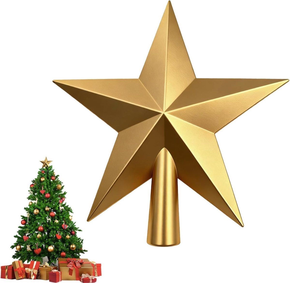 SolidKeus - Glitter Ster voor Kerstboomdecoratie, 20 cm Goud