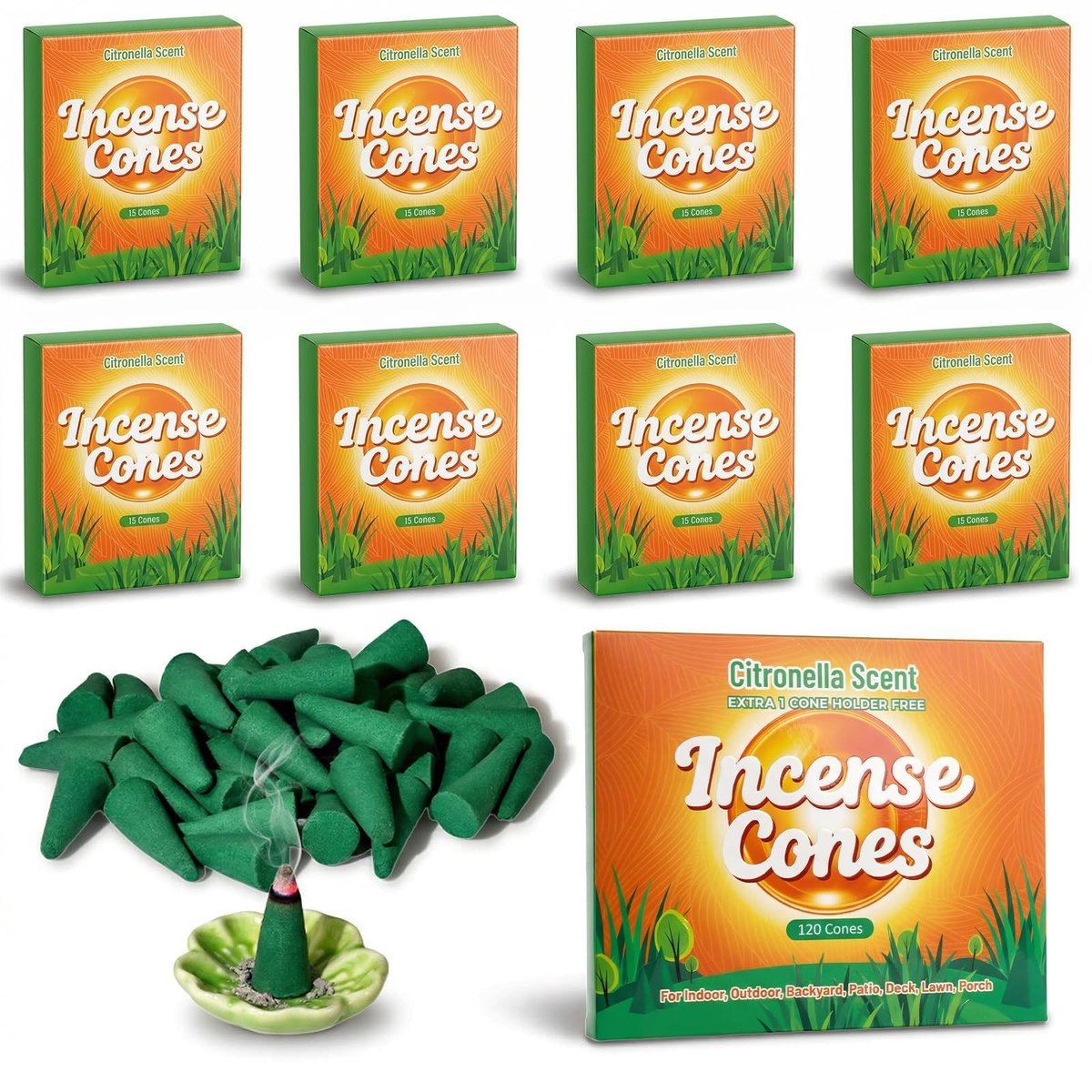 SolidKeus - Citronella Wierookconen 120 Stuks met Houder