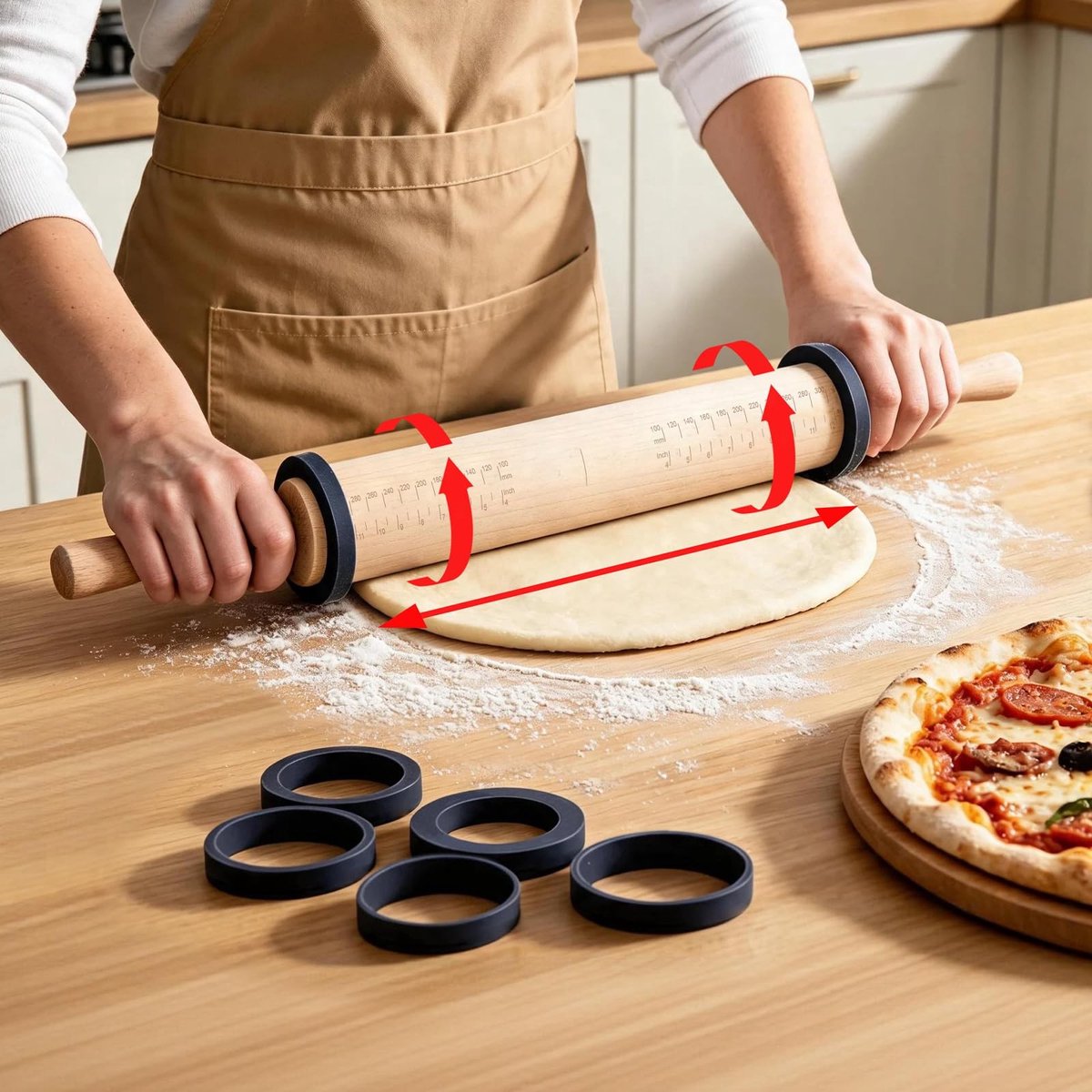 SolidKeus - Houten Deegroller met Handvat en Verstelbare Dikte