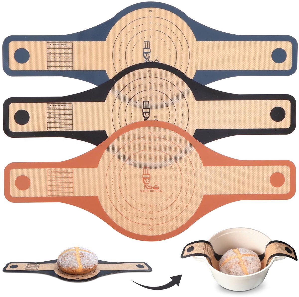 SolidKeus - Silicone Bakmat met Lange Handvatten, 3 Stuks