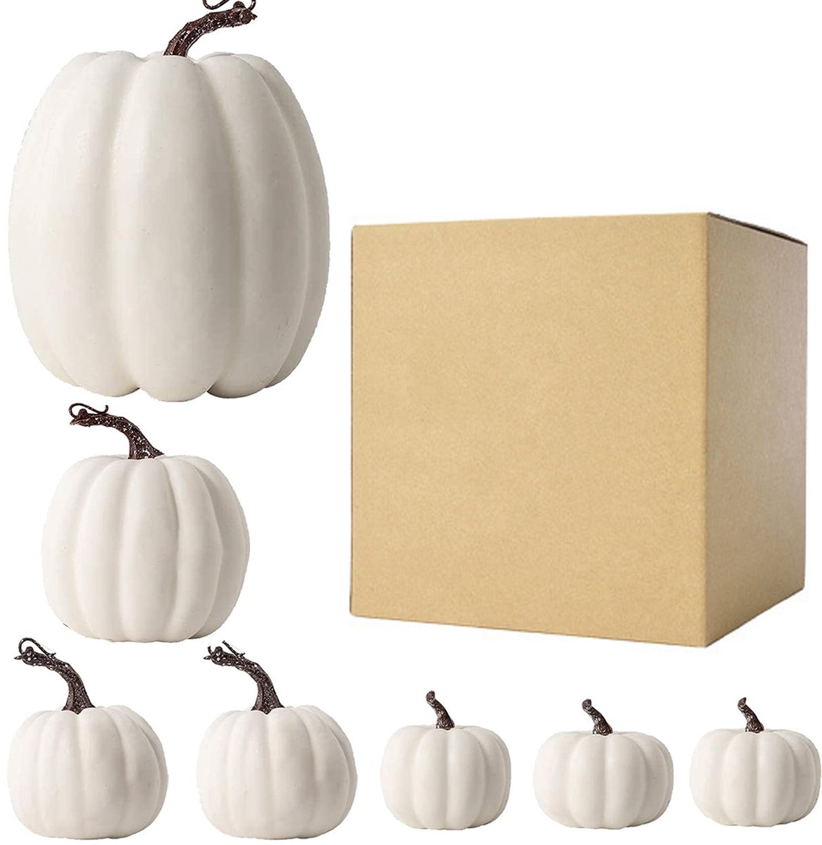 Pompoendecoraties - 7 Stuks Kunstmatige Pompoenen - Neppompoenen - Herfstdecoratie - Geschikt voor Thanksgiving en Halloween - Papieren doosverpakking - Oranje