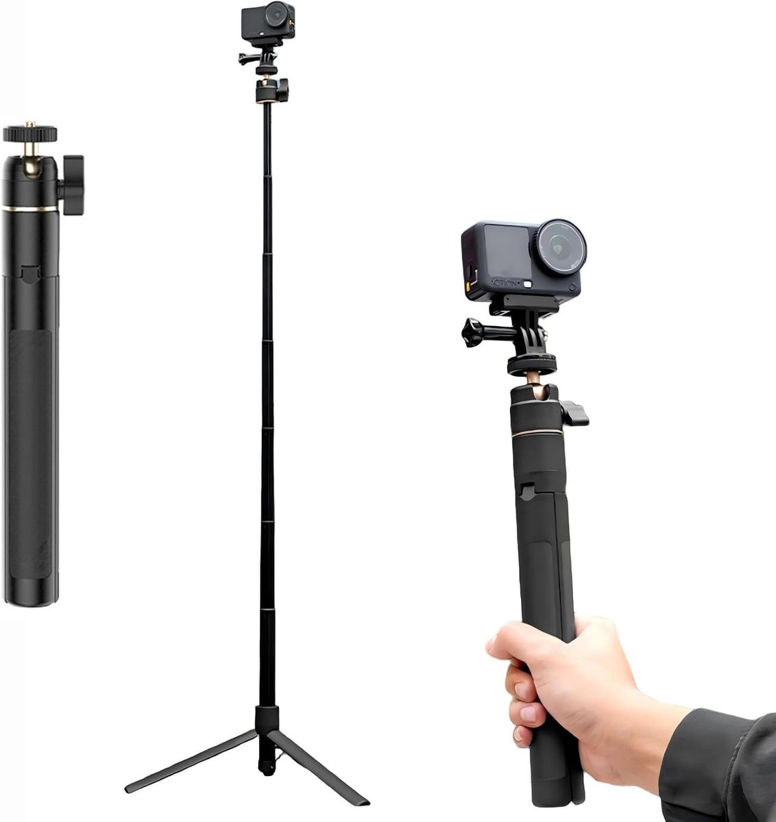 120 cm statief en selfie stick voor DJI Osmo Action 6, uittrekbaar statief compatibel met DJI Osmo Action 6 accessoires, multifunctionele verlengstang van aluminiumlegering