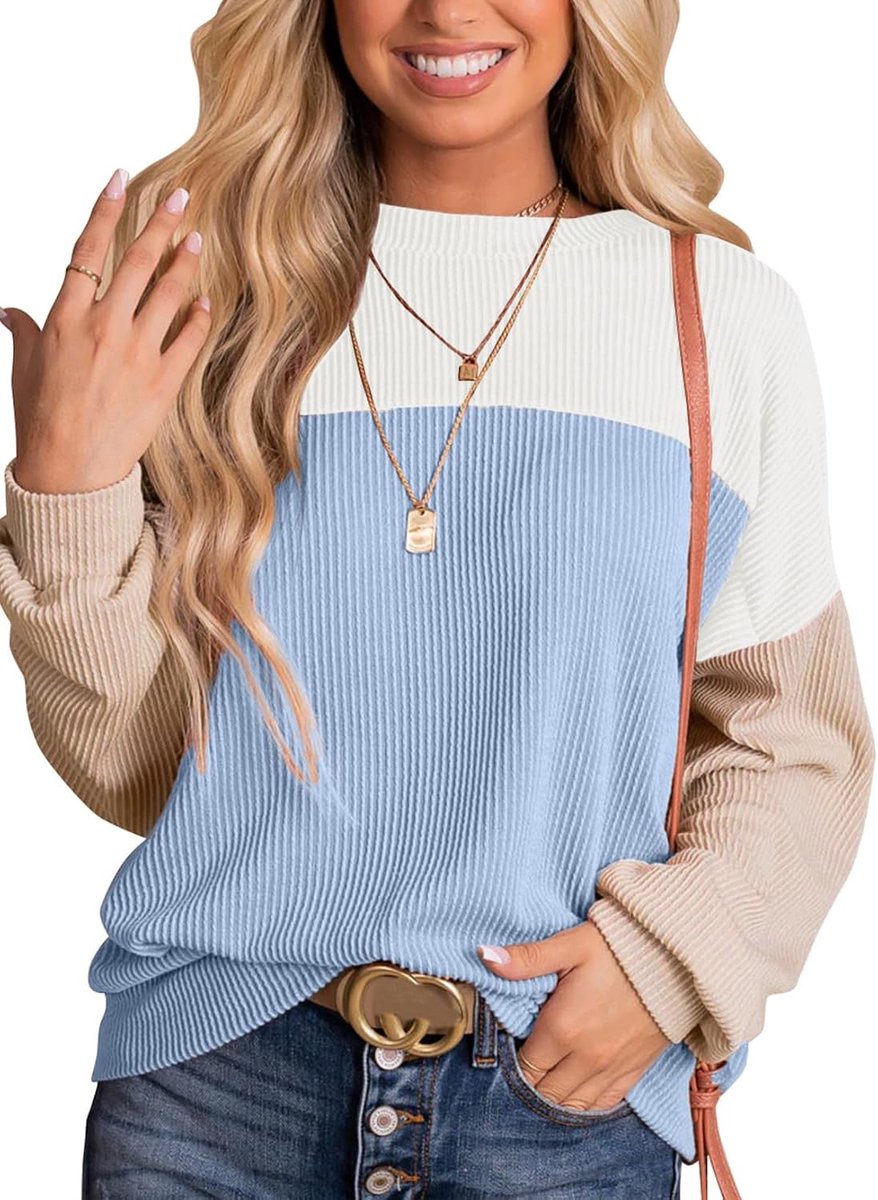 Trui dames herfst ronde hals oversied sweatshirt kleurblok bovenstuk textuur lange mouwen