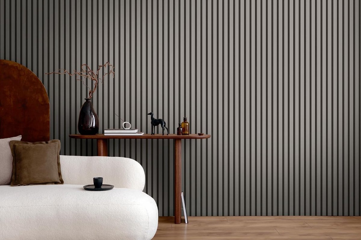 Behang met houtpanelenmotief in grijs, zwart – landelijk behang in houtlook 10,05 m x 0,53 m – 786284