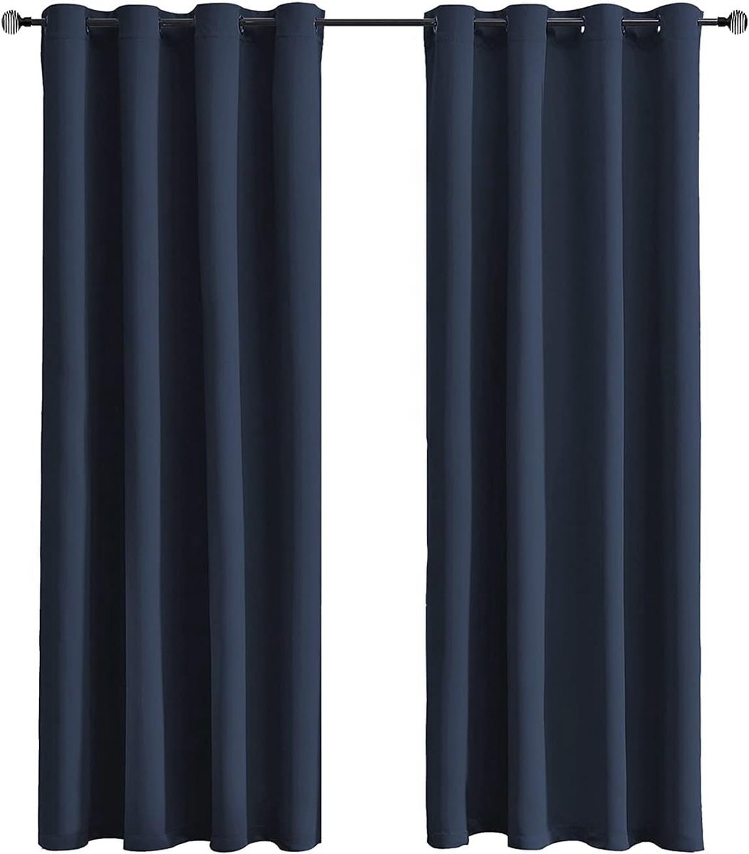 Verduisteringsgordijn, gordijnen, ondoorzichtig, gordijn slaapkamer met ringen, 2 stuks (marineblauw, 100 x 120 cm)