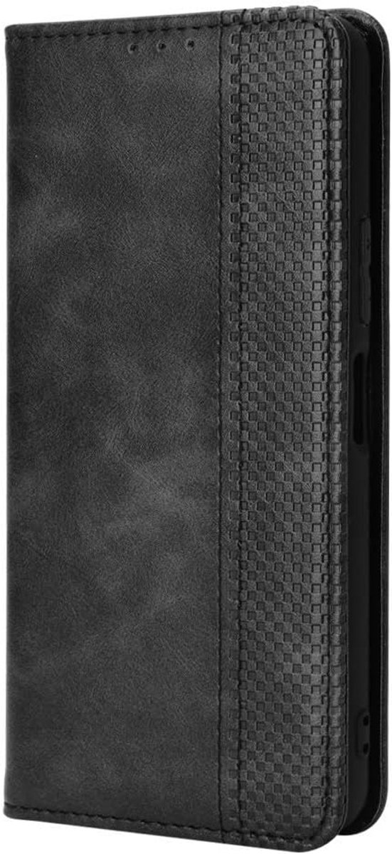 Lederen folio hoes voor Google Pixel 7a hoesje, magnetische sluiting volledige bescherming Shell Book Design Wallet Flip met [Kaartsleuven] en [Kickstand]. zwart