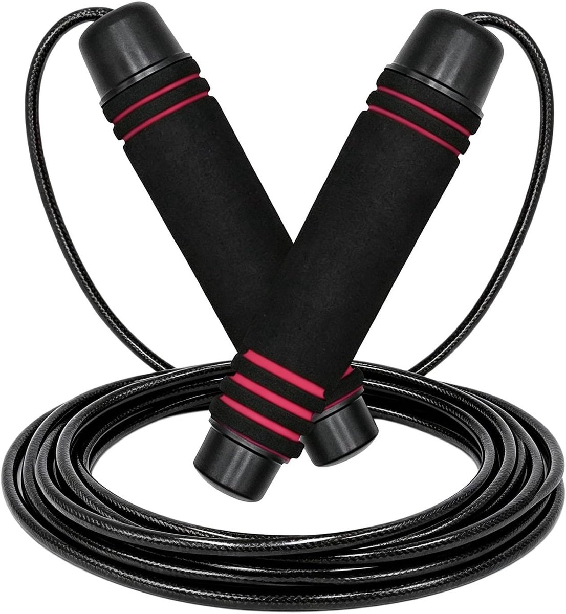 Springtouw 3 m, verstelbaar, met stalen kabel en antislip handgrepen, springtouw voor sportschool, fitness, boksen, sport, heren, dames, antislip handgrepen, voor sporttraining