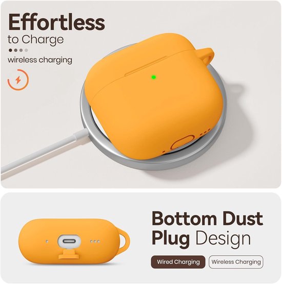 Siliconen Hoesje voor AirPods 4 (Geel) - Zacht Materiaal, Case Inclusief Schoonmaaksetje & Sleutelhanger — afbeelding 4