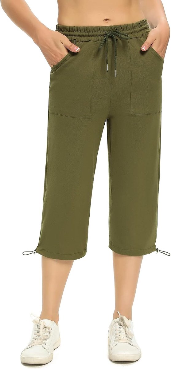 Capribroek voor dames, zomer, sportbroek voor dames, 3/4 broek, katoen, verstelbaar, met zak, capribroek, cropped, zomer, dames, joggen, yoga, pinocchietti