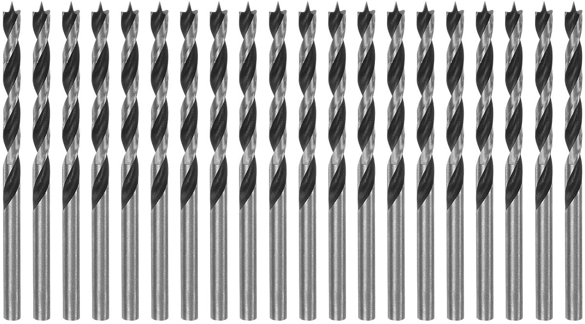Brad Point-boren, 20 stuks, 4 mm, diameter rechte punt, ronde schacht, metrische boorpunt, 5 cm diep, spiraalboor voor timmerman, hout, kunststof, rubber