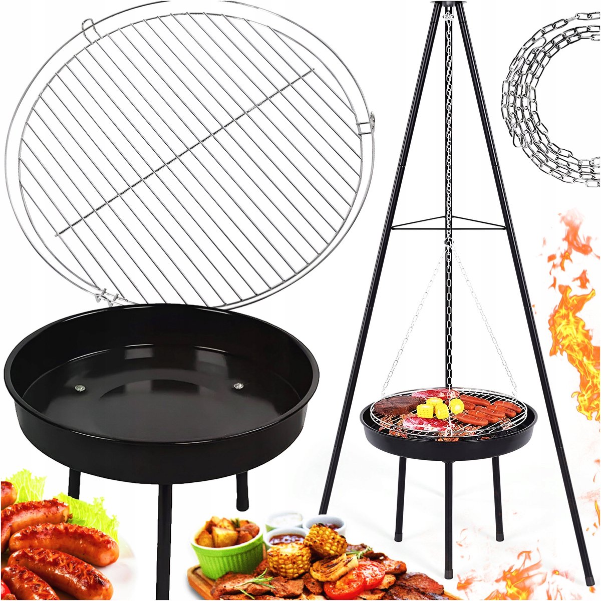 Merkloos Tuinhaard met Driepoot, Vuurschaal en Hangend Grillrooster