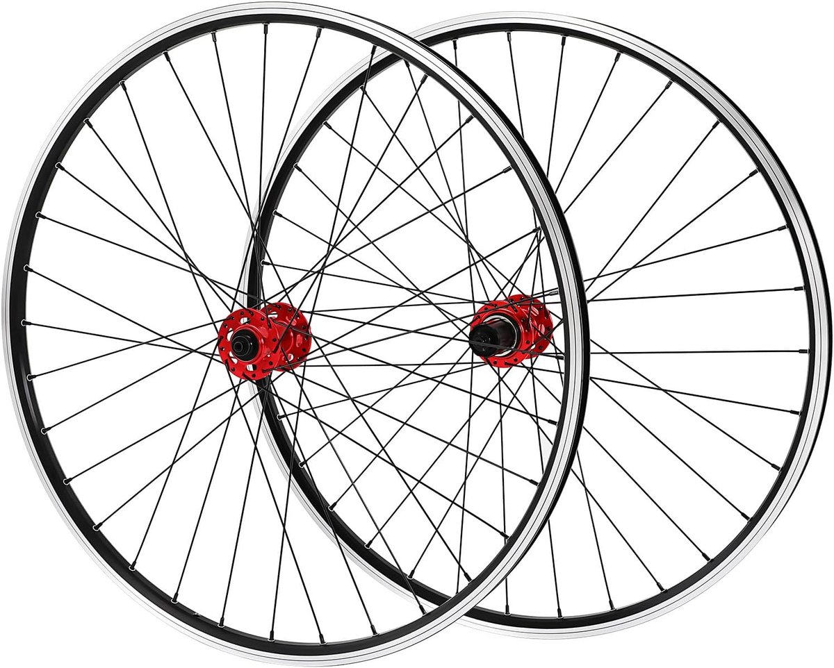 Wielset, 29 inch, mountainbike, wielset, aluminium velg, mountainbike, loopwielset, schijfrem, snelspanner, voorwiel, achterwiel, fiets, wielen met 7-12 versnellingen, rood