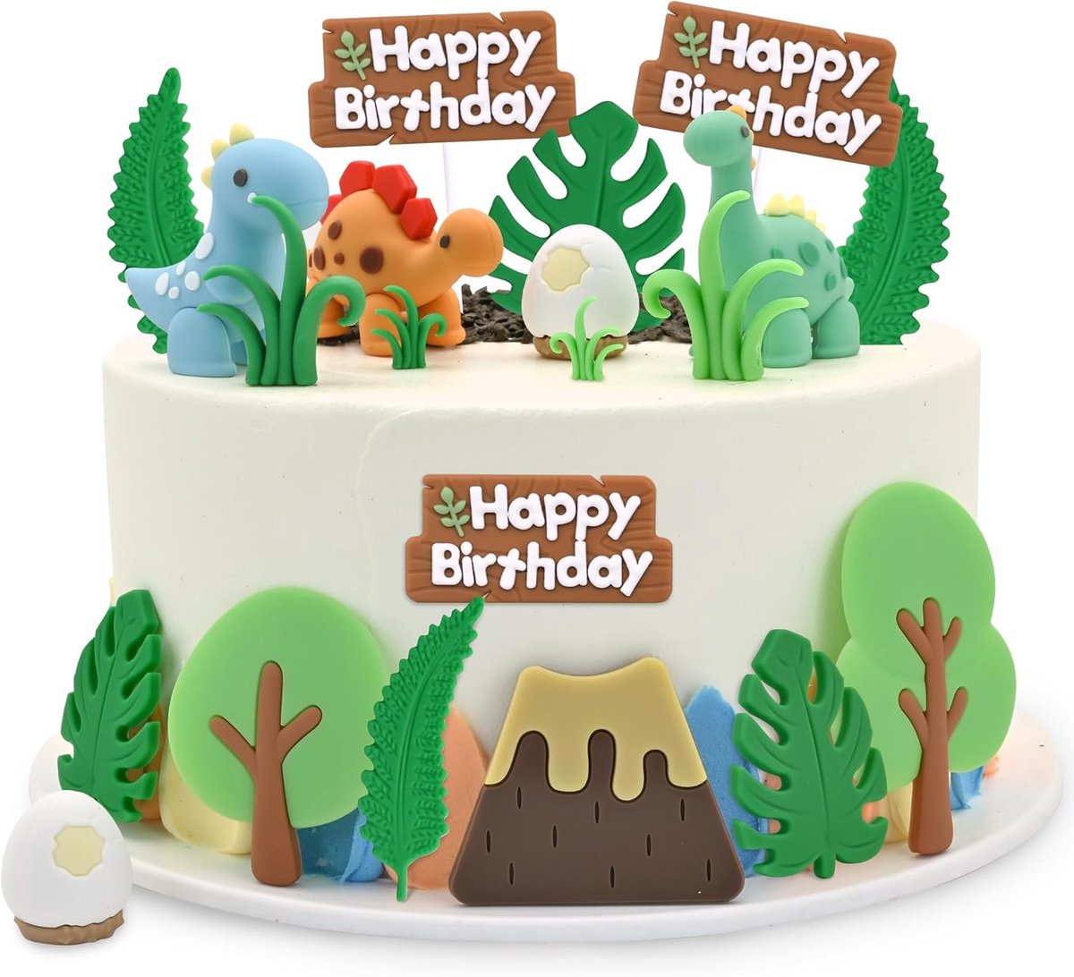21 stuks dinosaurus taarttoppers voor kinderverjaardag - PVC dinosaurusfiguren, eieren, bomen, gras, Happy Birthday-teken - dinosaurus taartdecoraties voor jongens meisjes feestbenodigdheden