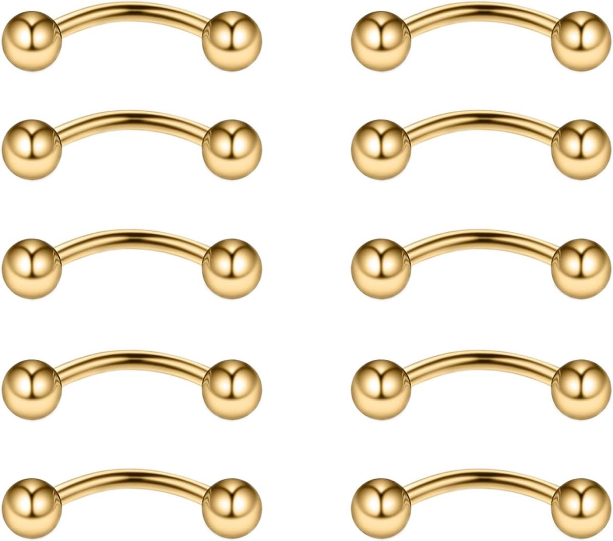 Barbells voor wenkbrauwen, lippen, rook, helix, tragus, brug, piercing, buik, piercing, 16 g, roestvrij staal, 6 mm, 8 mm, 10 mm