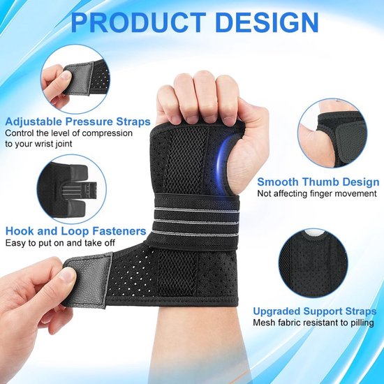 Polsbandage met 3 rails, polssteun, ademend, orthopedische polsbandage, verstelbaar, carpaal tunnel van metaal voor carpaal tunnel, verstuikingen, peesontsteking en artritis, uniseks (S) — afbeelding 4