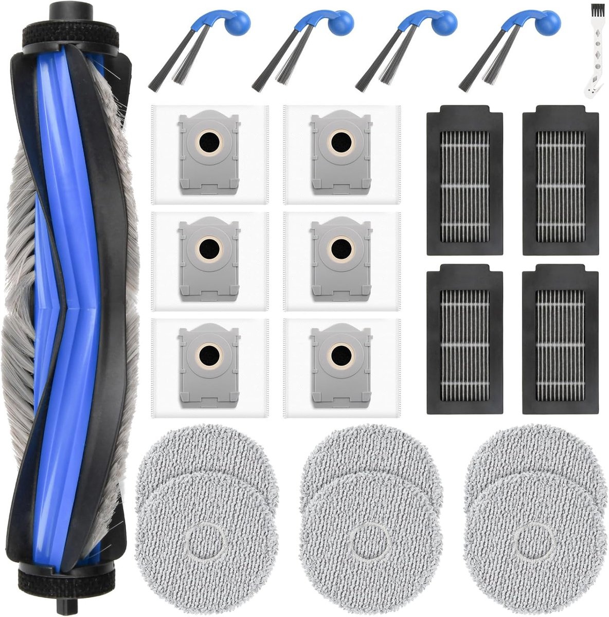 22 stuks accessoires voor Ecovacs Deebot T30C Omni / T30C Omni Gen2 / T30C robotstofzuiger, 1 hoofdborstel, 6 stofzakken, 6 dweilpads, 4 filters, 4 zijborstels, reinigingsborstel