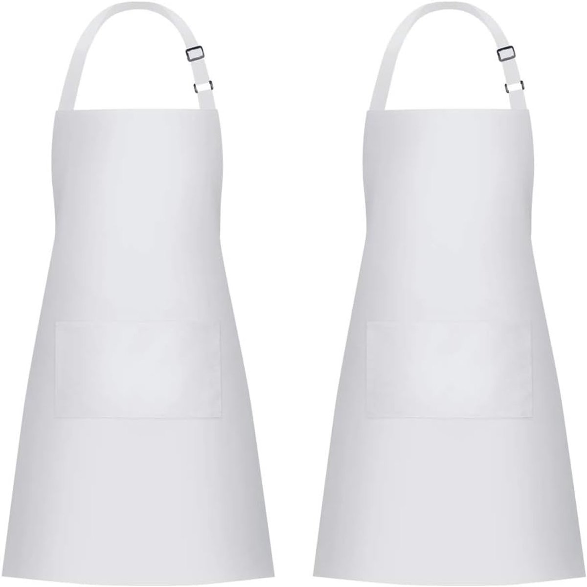 2 stuks slabbetjes met 2 zakken koken keukenschort voor vrouwen mannen chef-kok met verstelbare nekriem en extra lange stropdassen, één maat past de meeste, wit