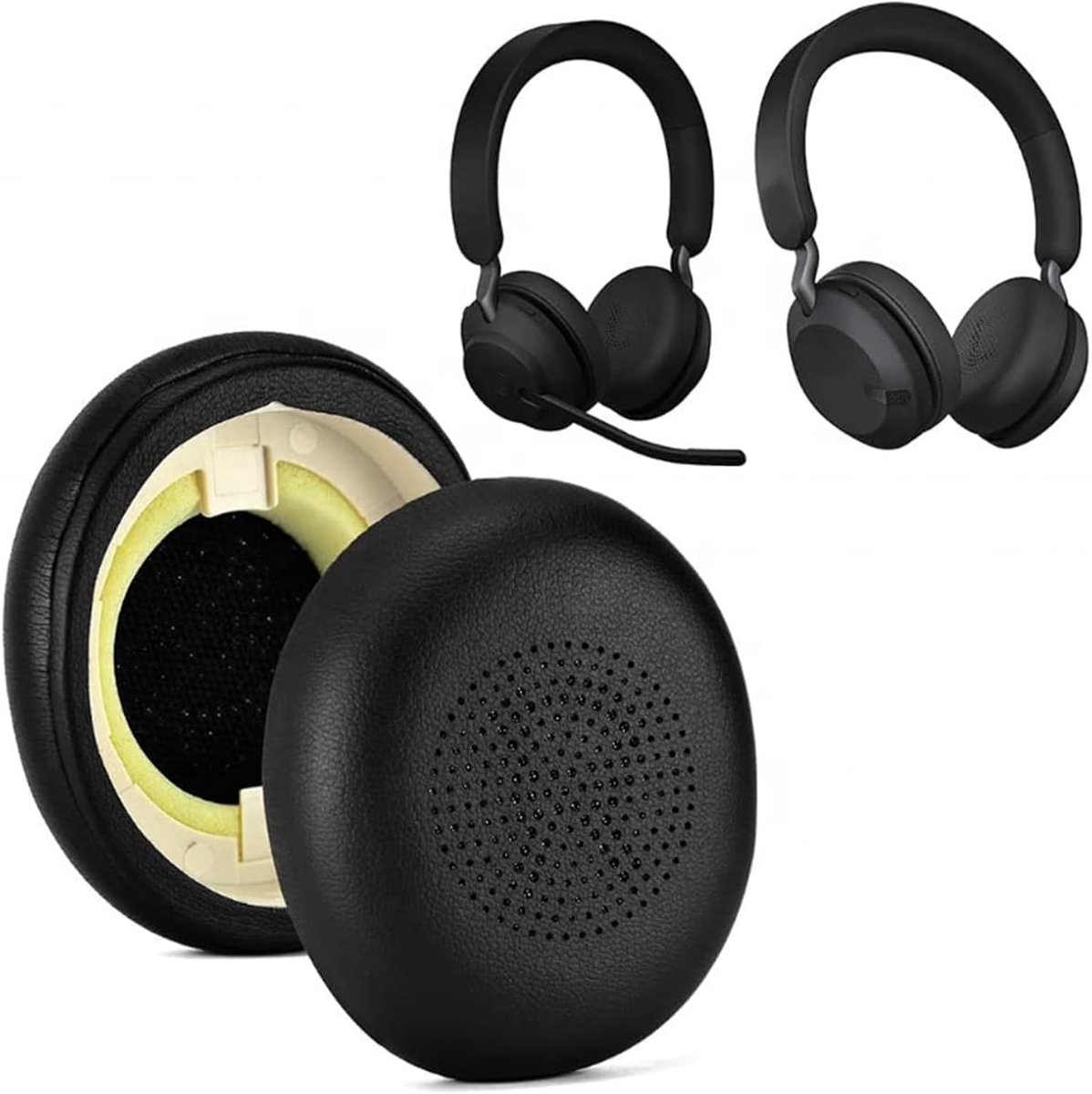 Oorkussens voor Jabra Elite 45h, Evolve2 65 MS UC, hoofdtelefoononderdelen van traagschuim, oorkussens met zacht eiwitleer, zwart