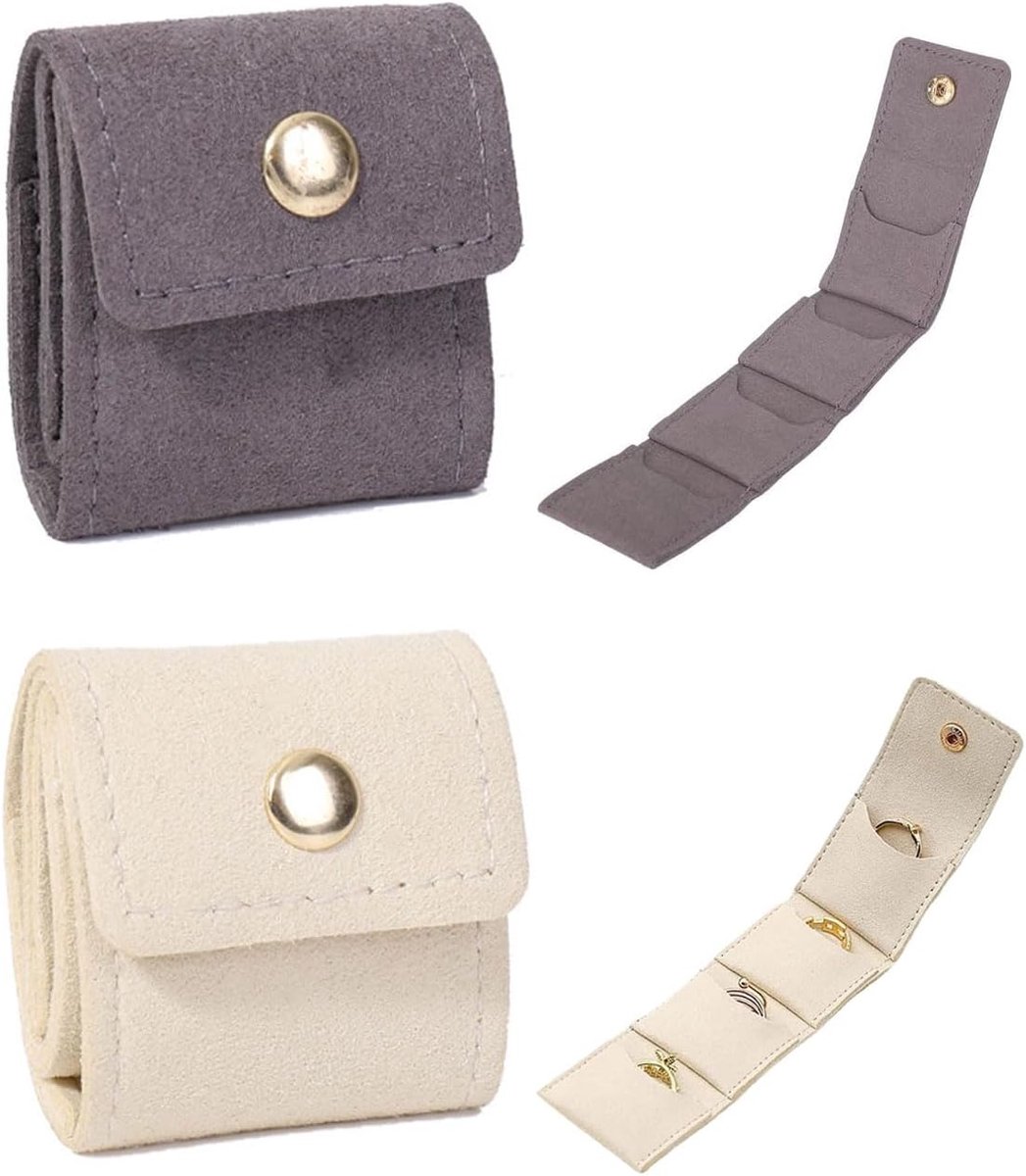 2 stuks mini-sieradenzakjes, reiszakje, sieradenzakje, voor oorbellen, ringen, halskettingen, perfect voor reizen, verjaardag, geschenken (beige/grijs)