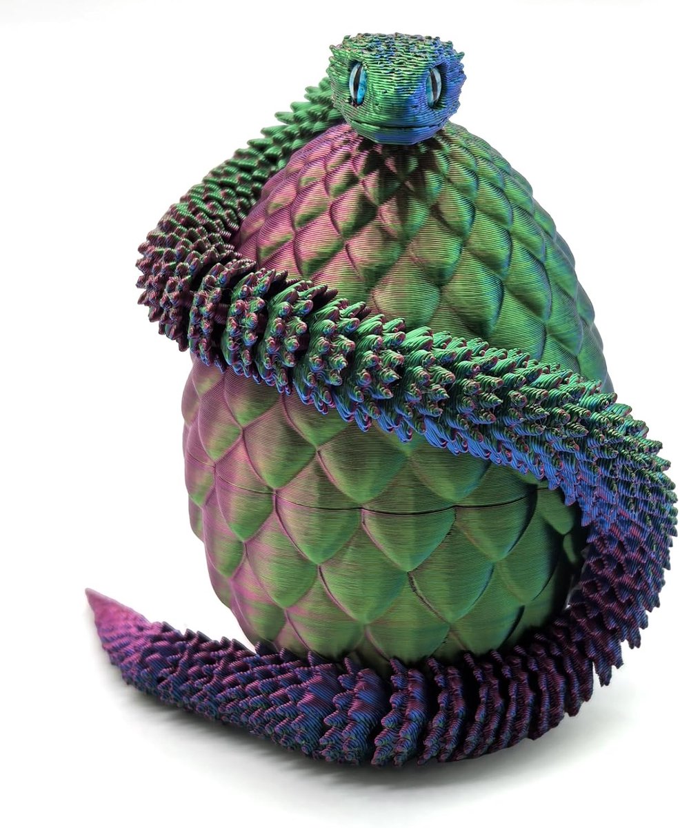 3D-bedrukt drakenei en slangenei met 30 cm gelede slang, uniek verzamelstuk voor D&D, LARP, cosplay en fantasy fans, decoratie en cadeau-idee (kleurpracht nr. 2)
