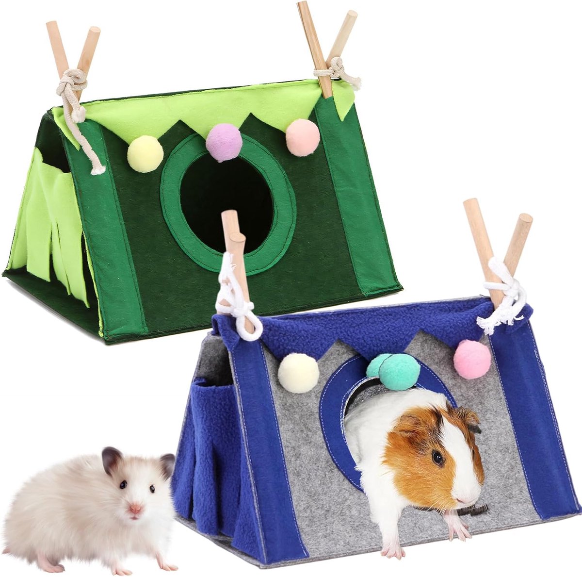 2 stuks cavia-bed, knuffelhol, cavia's, wasbaar, kleine dieren, verstopplaats tunnelaccessoires, cavia's Hideaway voor fretten, chinchilla's, egels, hamsters, glijders, ratten