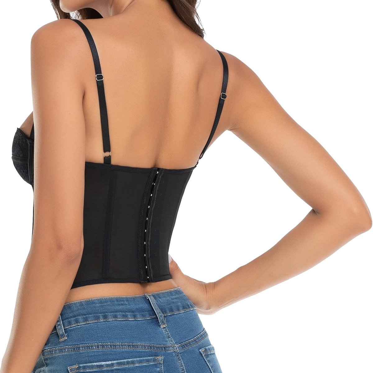 Kanten bustier, korset, sexy top voor uitgaan, feestjes en clubs, met gesp