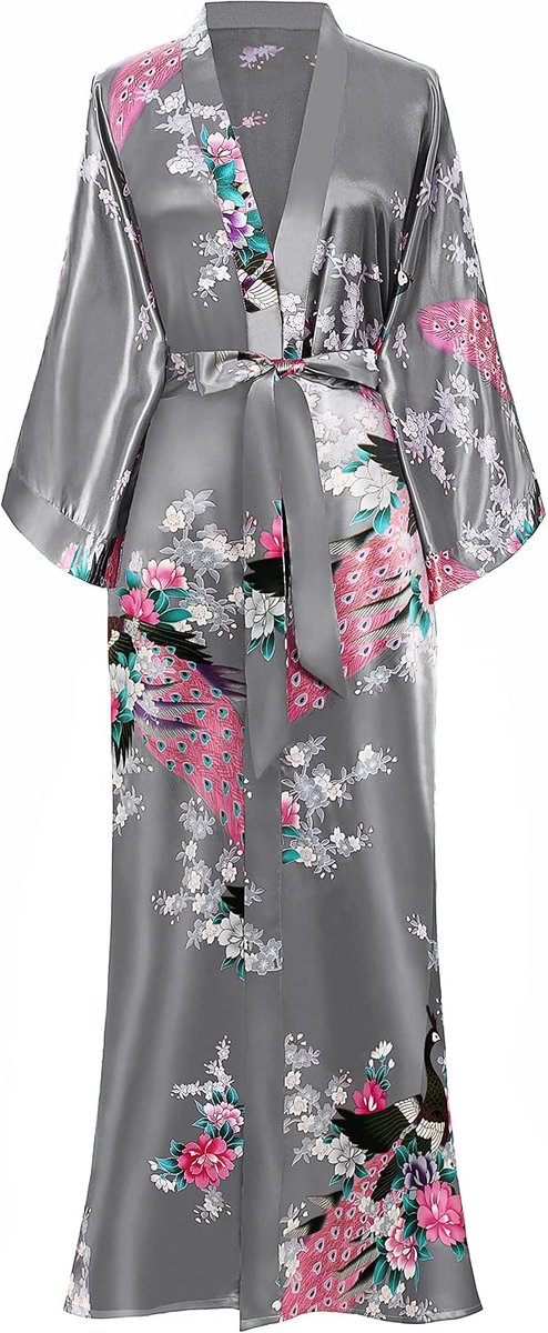 Kimono ochtendjas, kimono-gewaad met pauwenmotief, kimono-vesten voor vrouwen, bruiloft-meisjespyjama voor gezelligheidsbijeenkomsten van 135 cm