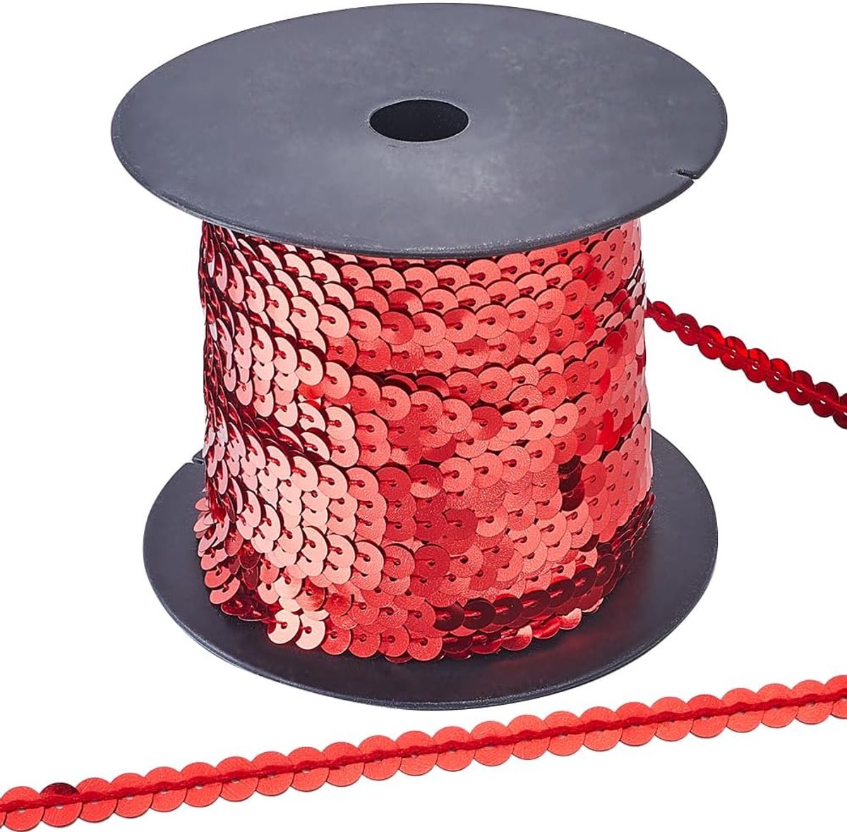91.44M 6mm Rood Pailletten Lint Elastische Pailletten Linten Strip String Met Platte Ronde Kralen Plastic Paillette Metallic Glanzend Touw Glitter Trims Voor Naaien Maken Hoeden Tassen