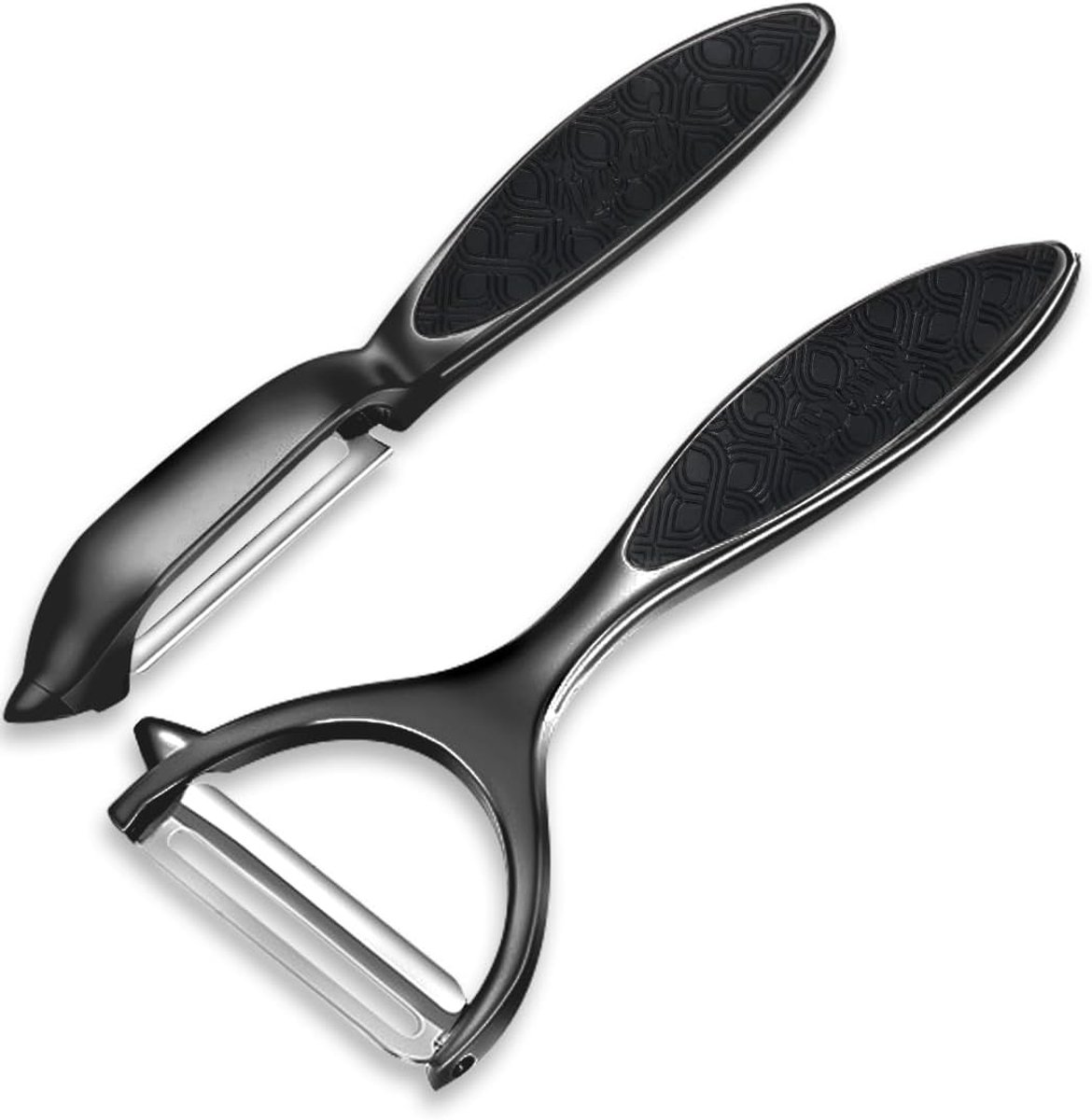 Schillerset, 2 stuks, premium roestvrij staal, Y&I-vormige draaibare multifunctionele groenteschiller, goede grip en duurzaam schilgereedschap voor keuken, groenten, vruchten (zwart)