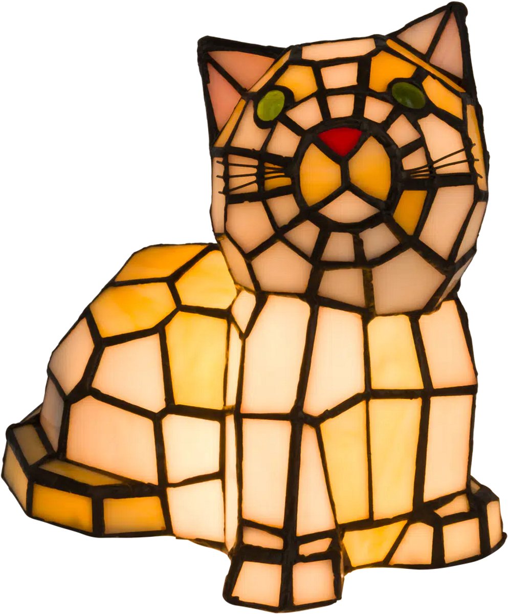 Tiffany Kat Liggend Oranje & Geel – Handgemaakte Glas-in-lood Lamp | RORUVERA