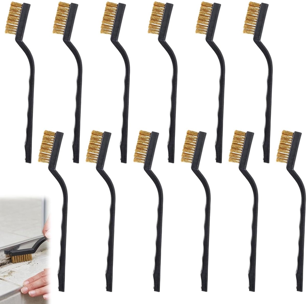 12 stuks mini draadborstels voor roestverwijdering, messing en roestvrij staal, handborstel set voor effectieve schoonmaak en roestpreventie