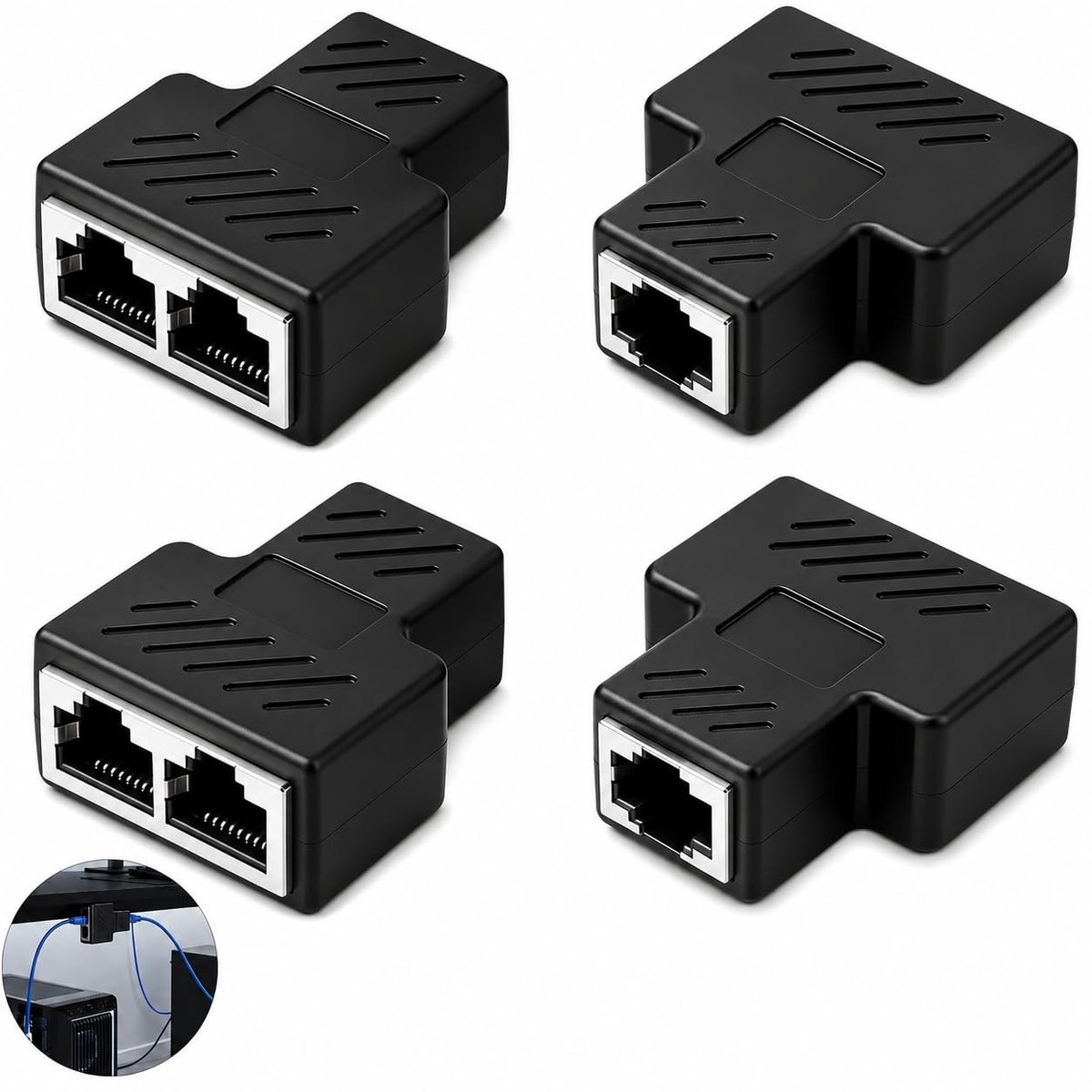 Omgoods - 4 Stuks RJ45 Ethernetkabel Splitter 1 naar 2