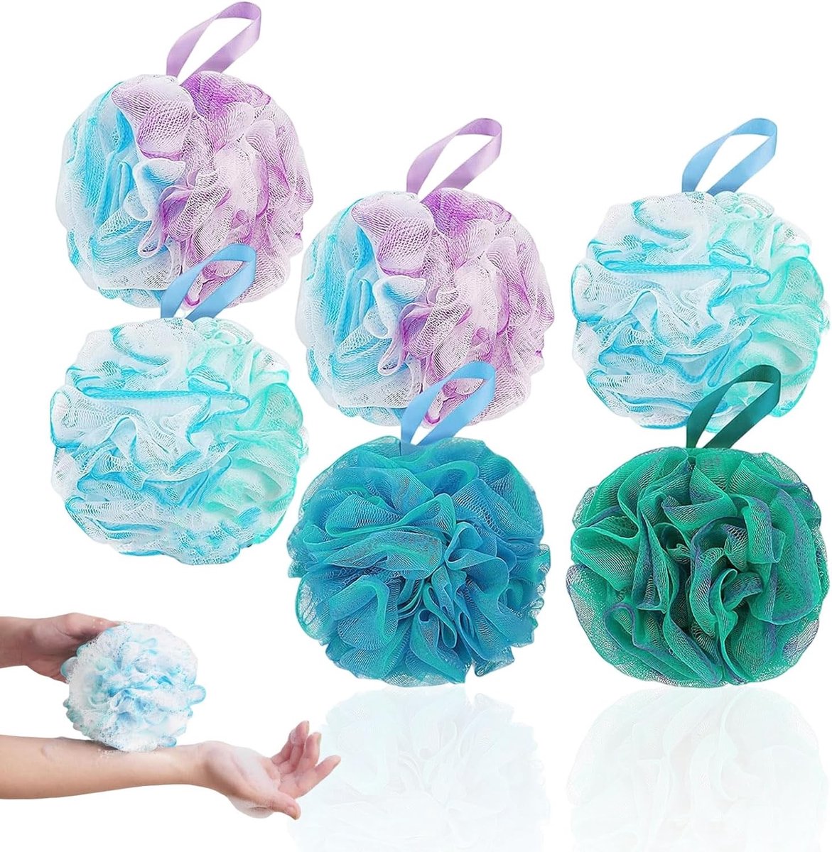 Set van 6 Douche Sponzen - Zachte Mesh Lichaamsborstel voor Comfortabele en Effectieve Scrub, Perfect voor Lichaamsverzorging en Reinigen