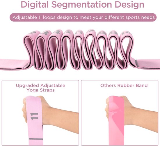 Yoga Stretch Band met 11 Lussen - Elastische Weerstandsband voor Fitness & Pilates - Verstelbare Rekband voor Stretching, Mobiliteit, Flexibiliteitstraining, Yoga en Thuisworkouts — afbeelding 3