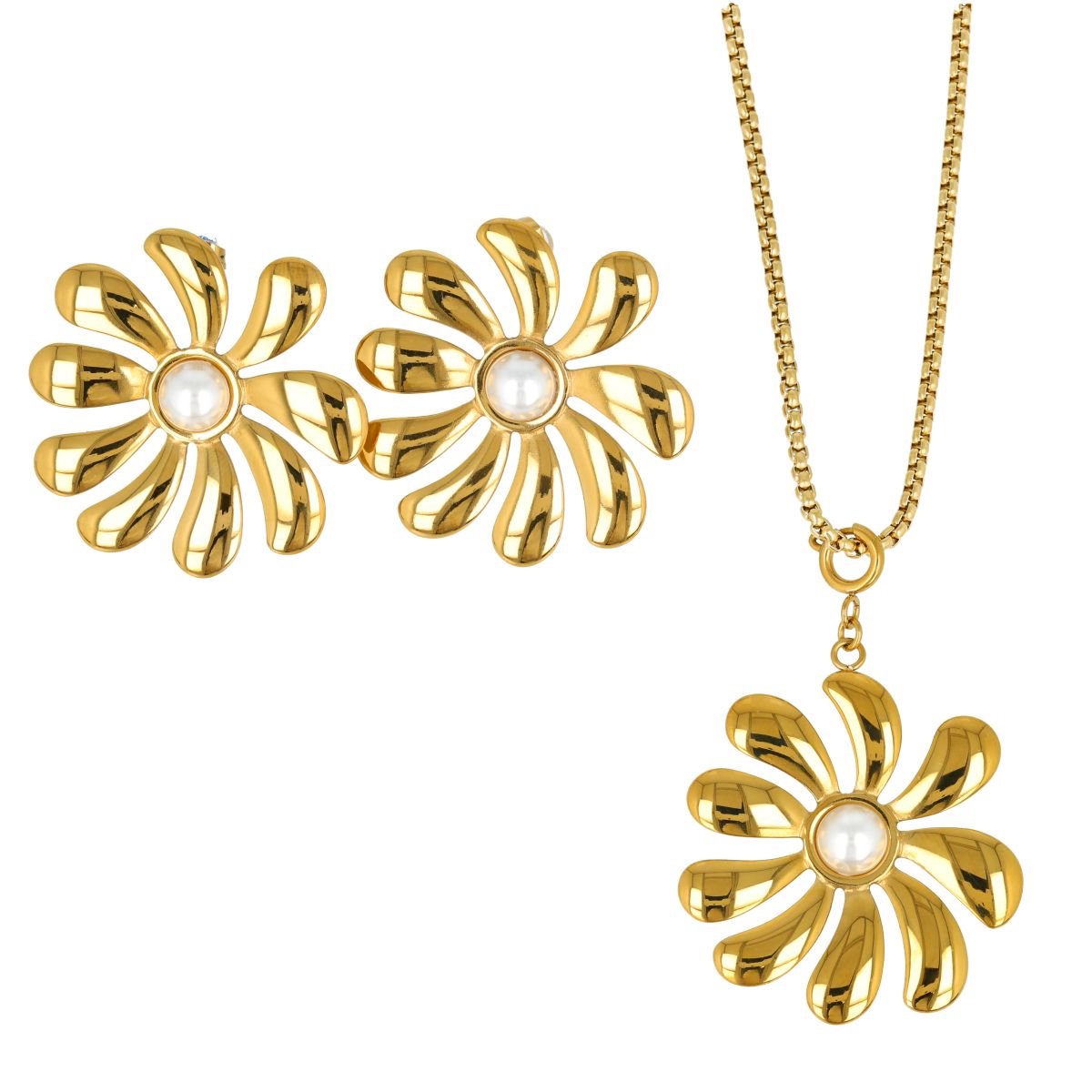 My Bendel - Set Goudkleurige Bloemen Sieraden Set - met Luxe Cadeauverpakking | Sieraden Voor Dames