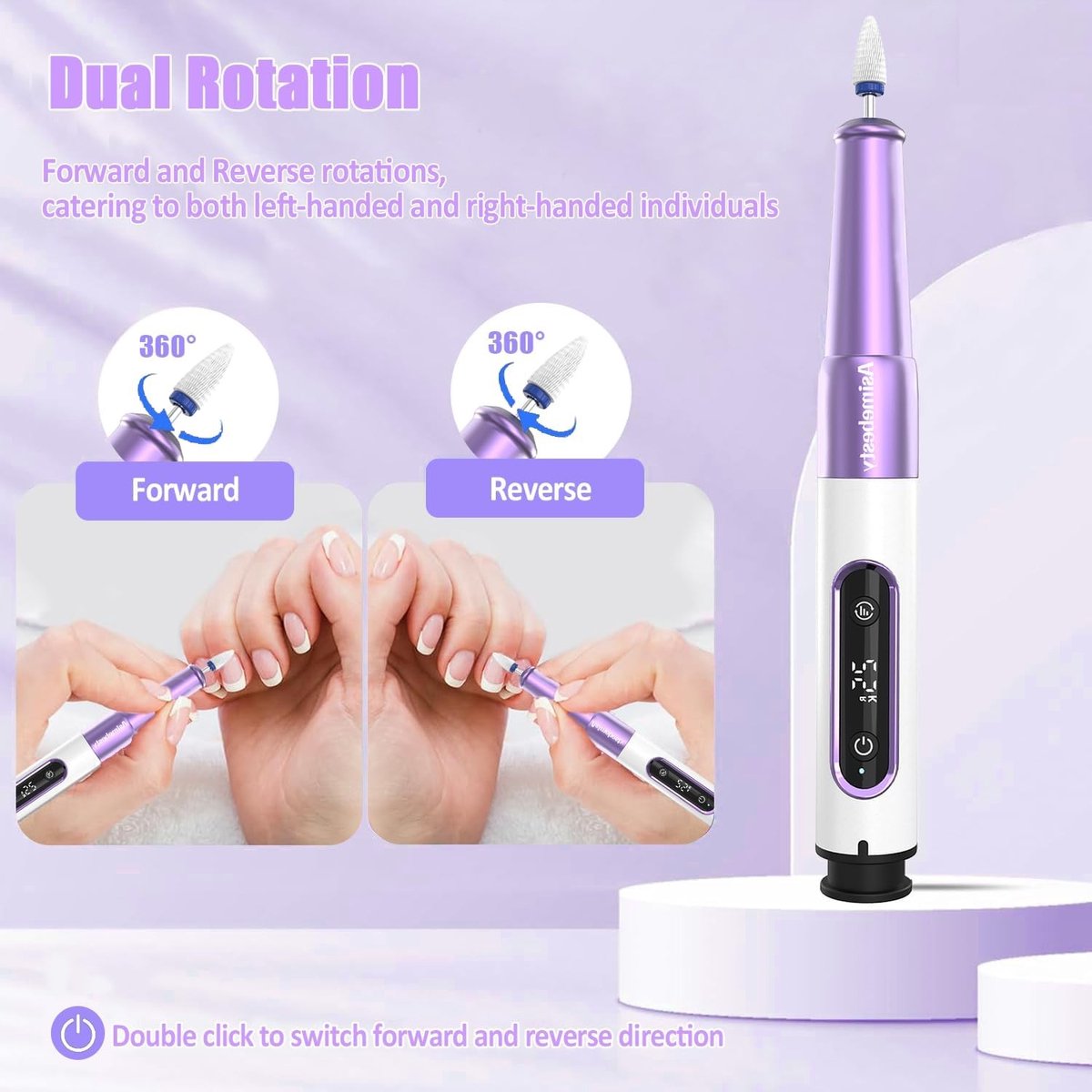 Elektrische Nagelboor - Violet - Professionele Nagelvijl met 12 Bits - USB Oplaadbaar en Draadloos - Voor Manicure en Pedicure
