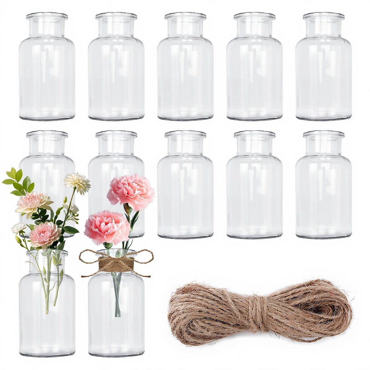 SolidKeus - Set van 12 Mini Glazen Vazen voor Bloemdecoraties