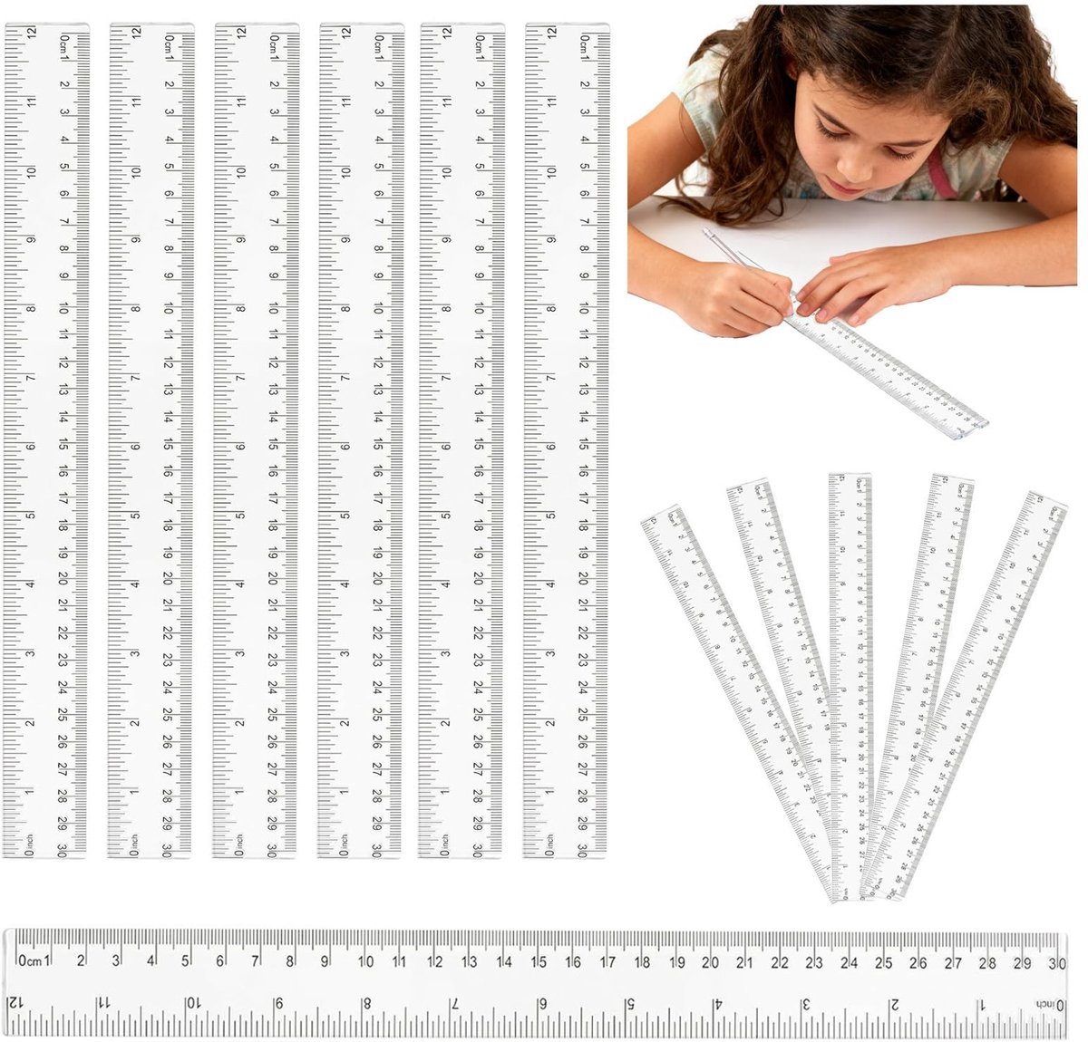 SolidKeus - Set van 12 Plastic Linialen van 30 cm voor School en Kantoor