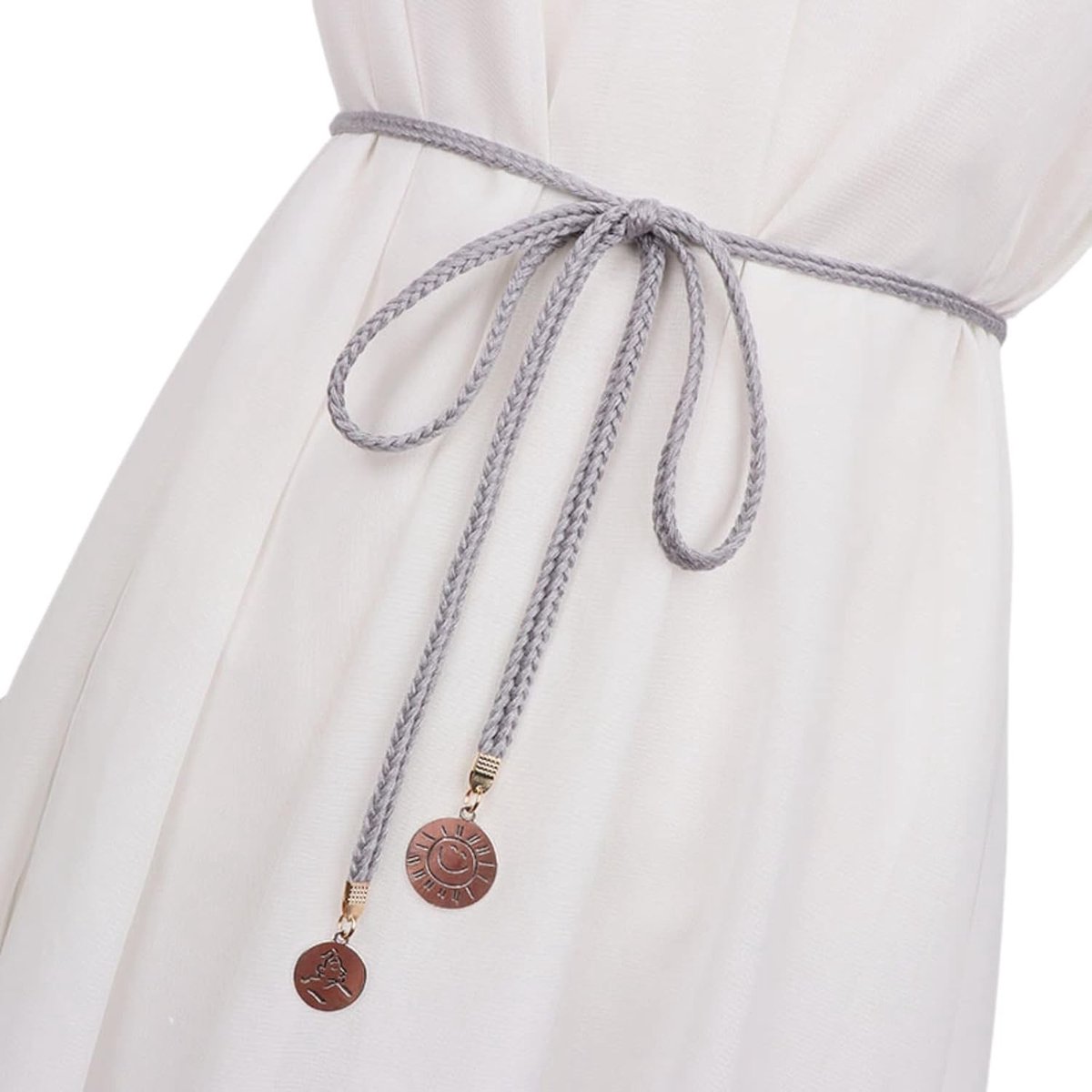 Stijlvolle Dames Ceintuur - Dunne Gevlochten Tailleketting voor Jurken in Grijs en Bruin, Perfect voor Casual en Feestelijke Outfits