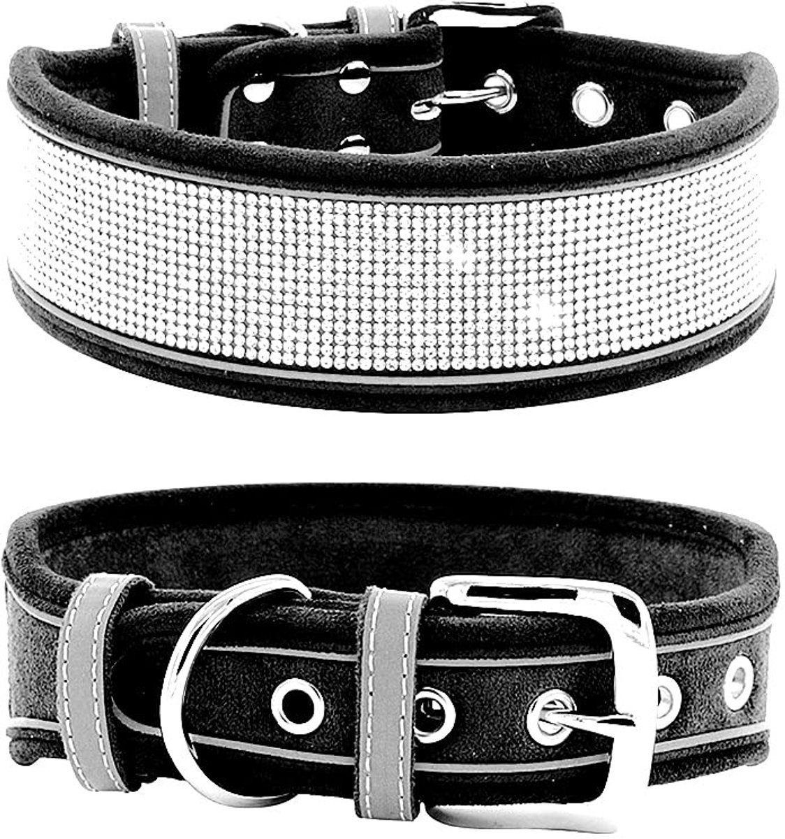 SolidKeus - Kristallen Hondenhalsband van Suède voor Middelgrote en Grote Honden