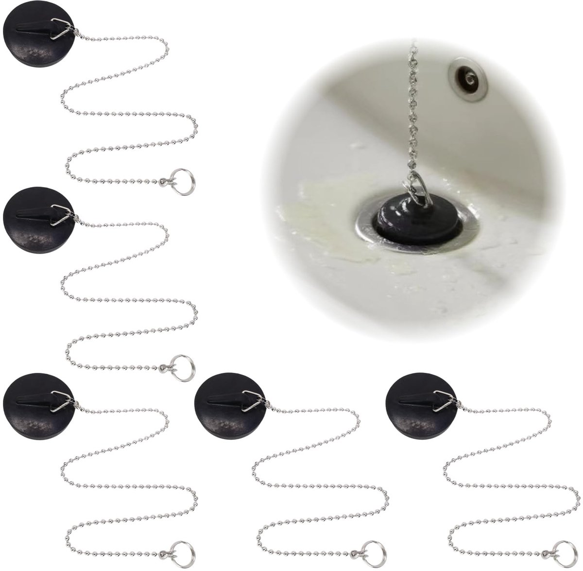 SolidKeus - Set van 5 Afvoerstoppen met Ketting
